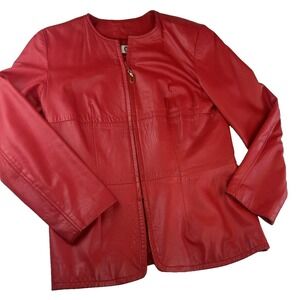 Christa Vintage Red Leather Coat 90's Old Money Edgy Dopamine Size M